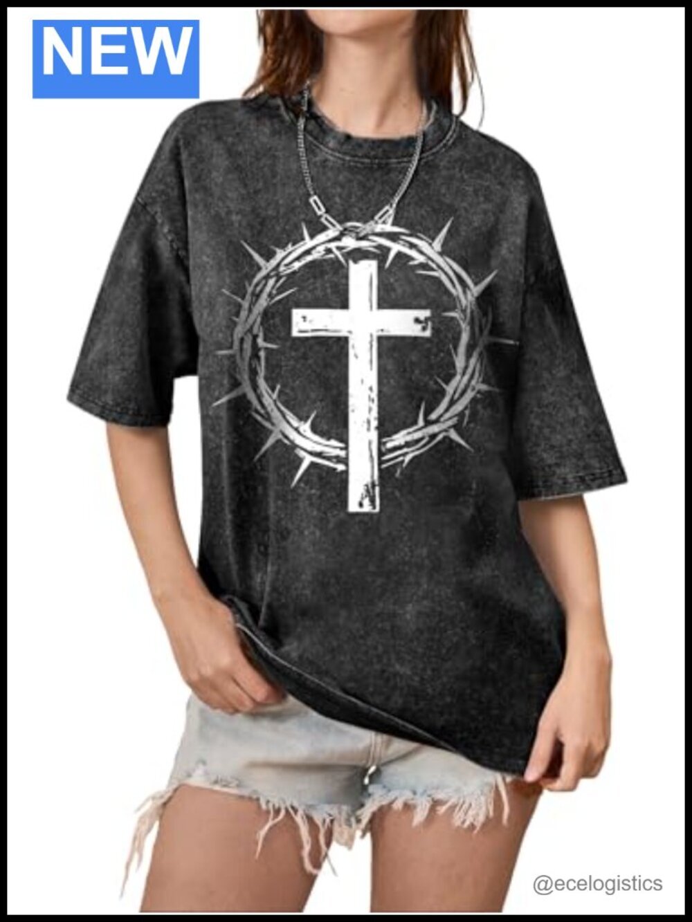 Oversized Christian Faith T-Shirt Vintage Washed Crew Neck
